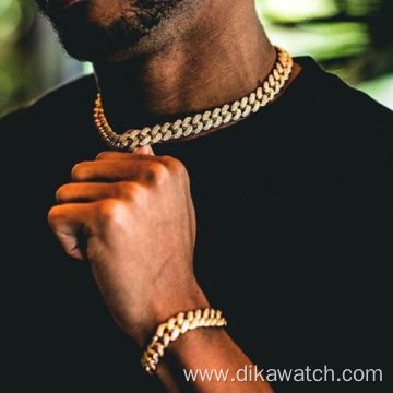Fashion 3pcs/Set Gold Men's Watch Gift Set Stylish 20 inch Necklace Bracelet Diamond Watches Sets Quartz Wristwatch Reloj Mujer